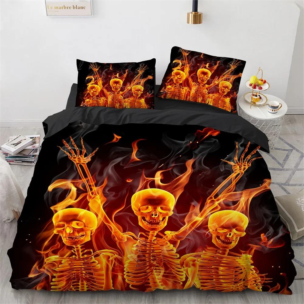 Skull Bedding Set 3D Print Terror Skulls Pattern Ghost Smile King Queen Size for Halloween Decoration Kids Teens Men Duvet Cover
