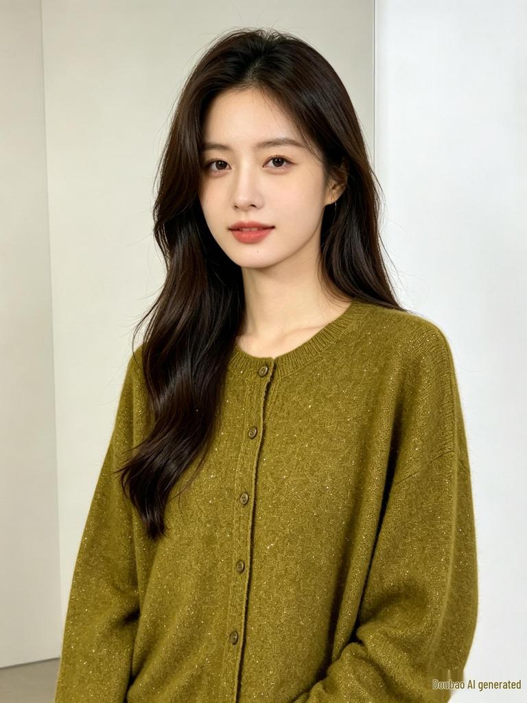 Women's Round Neck Wool Cashmere Silk Blend Cardigan - Loose, Thin, and Comfortable Knitwear for Autumn and Winter