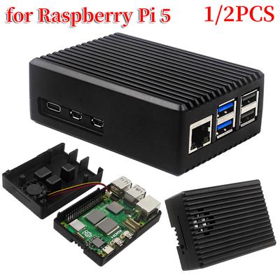 Metallgehäuse mit Pi 5 Active Cooler Aluminiumlegierungsgehäuse mit Kühlkörperlüftergehäuse Kühlkörperkühler für Raspberry Pi 5