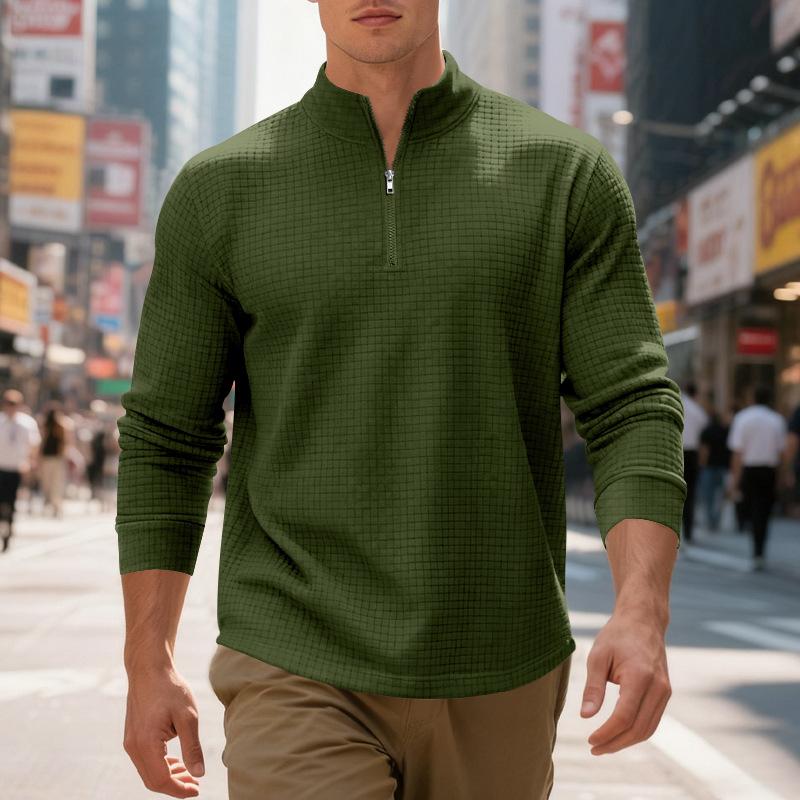 Autumn/Winter Oversized Heavyweight Casual Commuter Sweatshirt Simple Stand Collar Half-Zip Men's Hoodie
