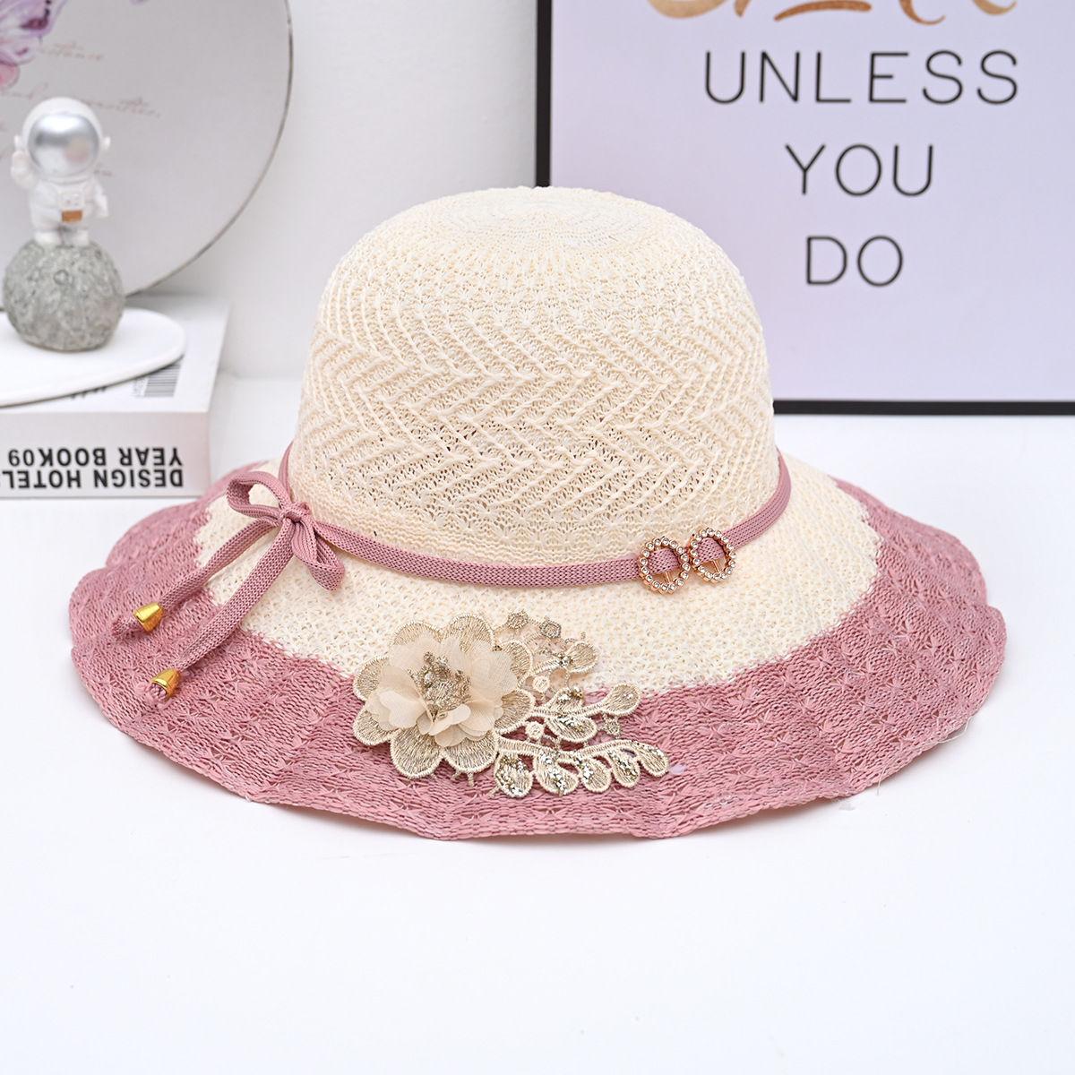 

Соломенная шляпа, женская летняя шляпа с большими полями для прогулок на свежем воздухе, плетеная из травы, устойчивая к ультрафиолетовому излучению, пляжная шляпа Average Size