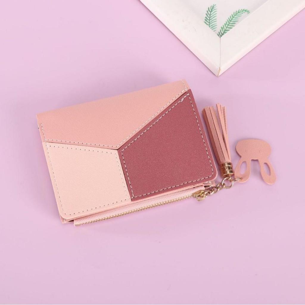 Women's Zipper Buckle Wallet: Korean Style with Tassel, Contrast Color, Coin Purse, and Card Holder.