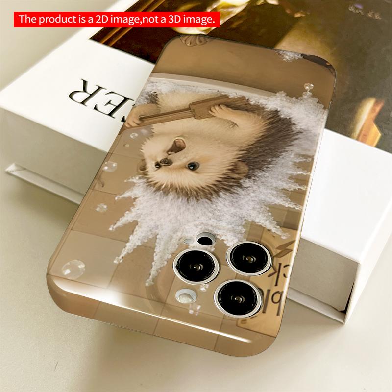 2DFlat Cute Hedgehog in Bubble Bath All inclusive film hard iPhone case, compatible with iPhone 18 Pro Max 17 16 15 14 13 12 11