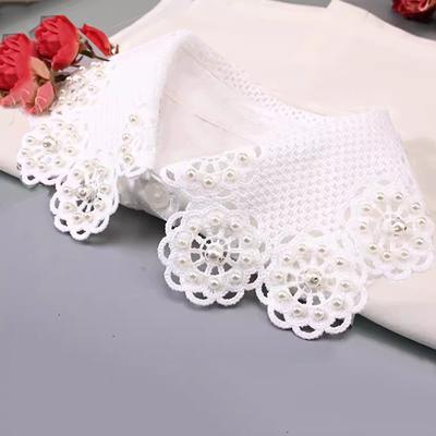 Neuer Perlenbesatz Falscher Kragen Hemd Weiß Chiffon Abnehmbarer Kragen Falsche Damenkragen Frau Für Damen Pullover Halbes Hemd Krawatte