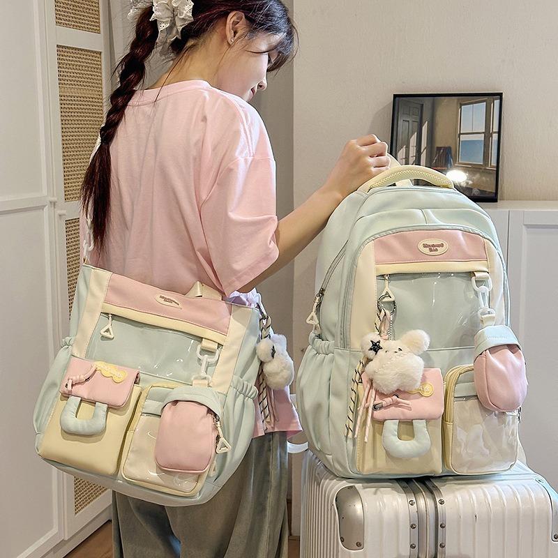 New Japanese ins fresh and sweet contrasting colors splicing bar pain bag girl junior high school students large-capacity backpack