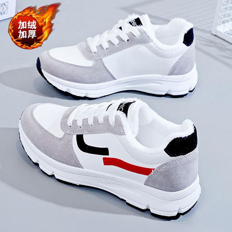 2025 autumn and winter new low-top cotton shoes leather surface piled thickened waterproof thick sole heightening sports dad shoes student shoes