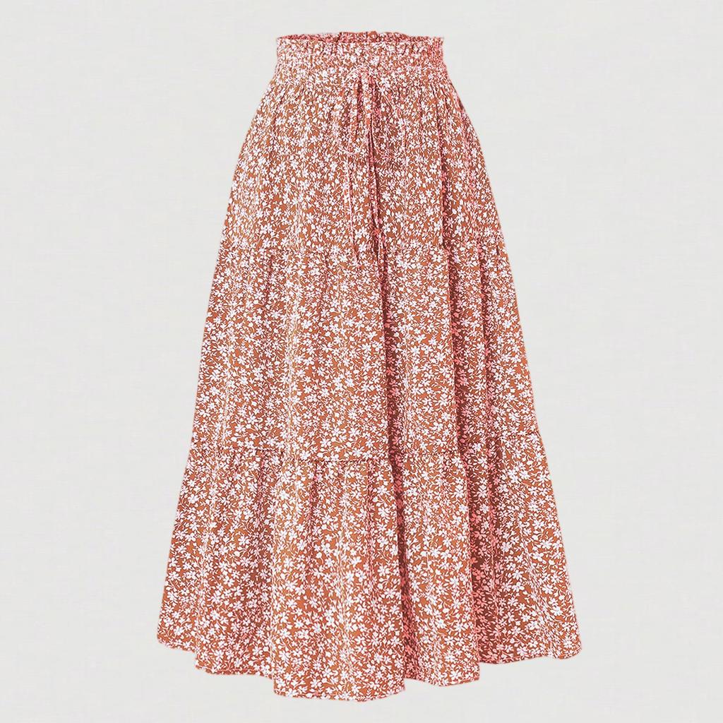 Kadın Modası Düz Renk Çiçekli Dantel Elastik Bel Bol Uzun Etek