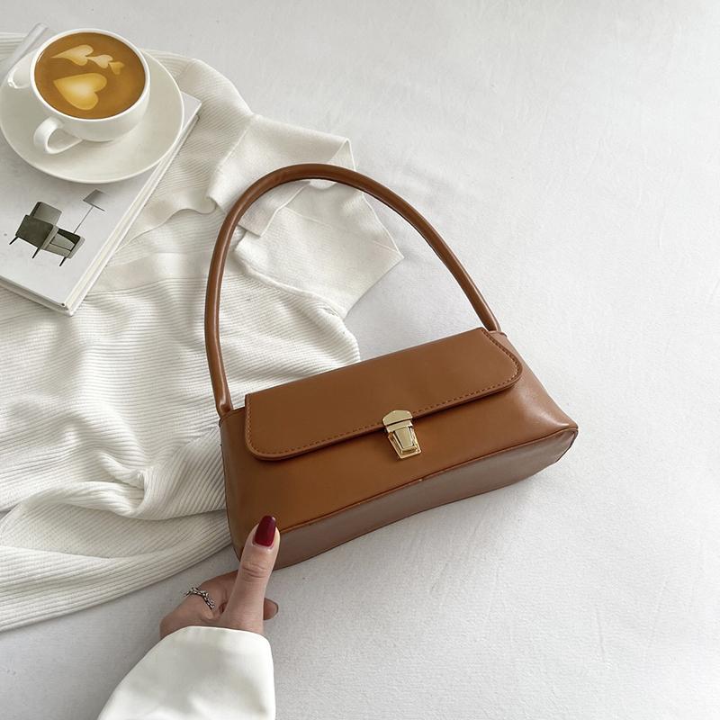 Women Retro Tote Bag Trendy Vintage Underarm Bag Portable Casual PU Leather Solid Color Simple Handle Handbags Shoulder Bag