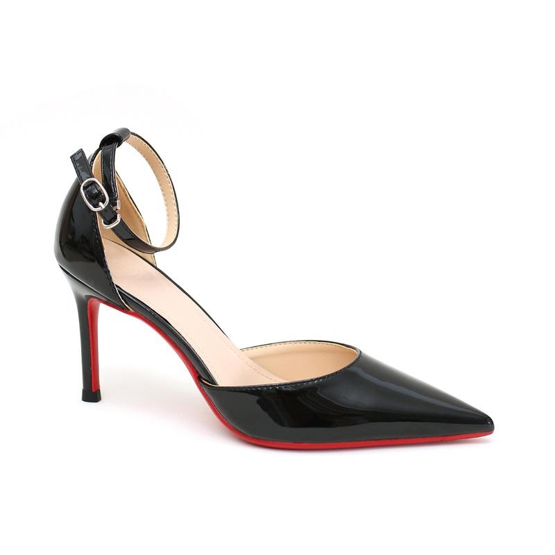 

One word with black high heels women s new thin heels shallow mouth pointed patent leather temperament sexy hollow single shoes 34