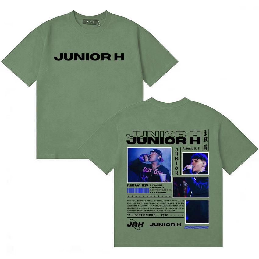 Streetwear Rapper Junior H New Album Tour T Shirt Unisex Women Short Sleeve Gothic Double Sided Print Hip Hop Casual Y2K Tee Unisex