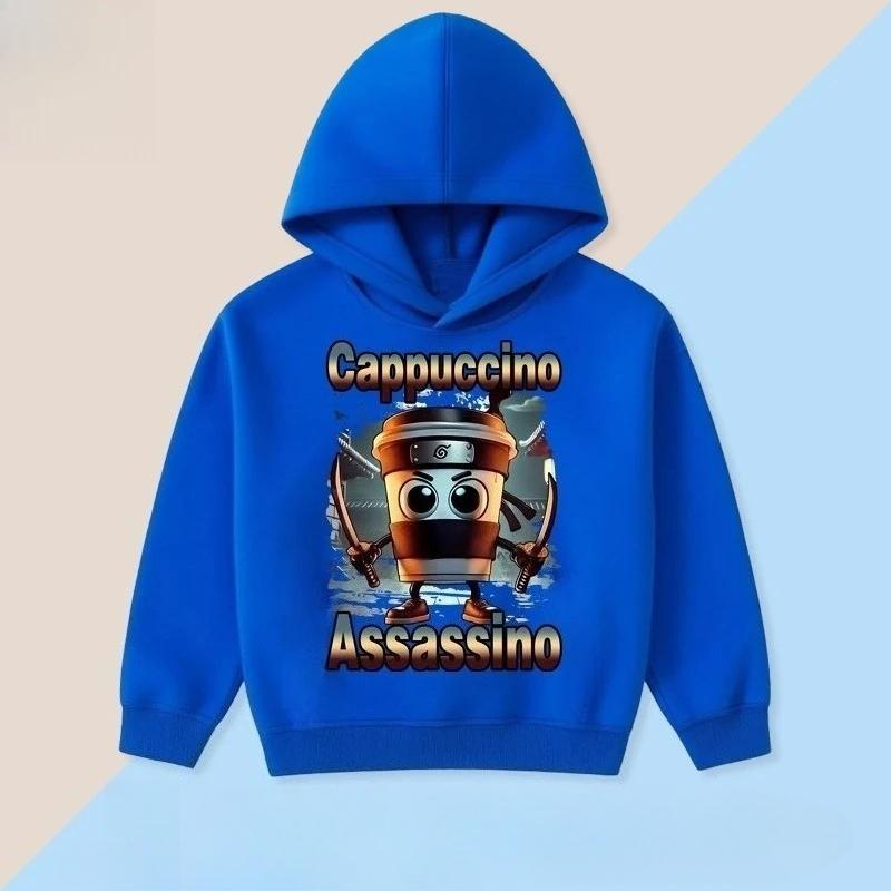 Fall Winter Kids Cartoon Children Hoodie Fun Classic Mountains Seas Tung Tung Tung Sahur Print Warm Hooded Sweatshirts