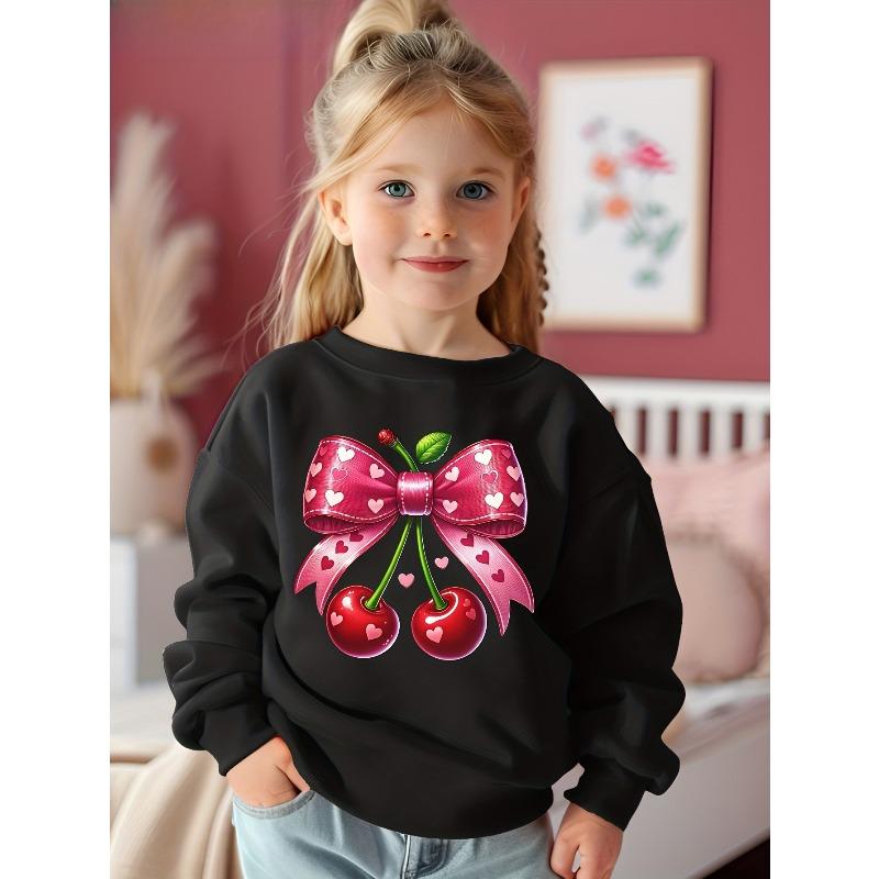 Kids Sweatshirt Bow Cherry Print Creative Casual Sweet Spring And Autumn Sweatshirt 110