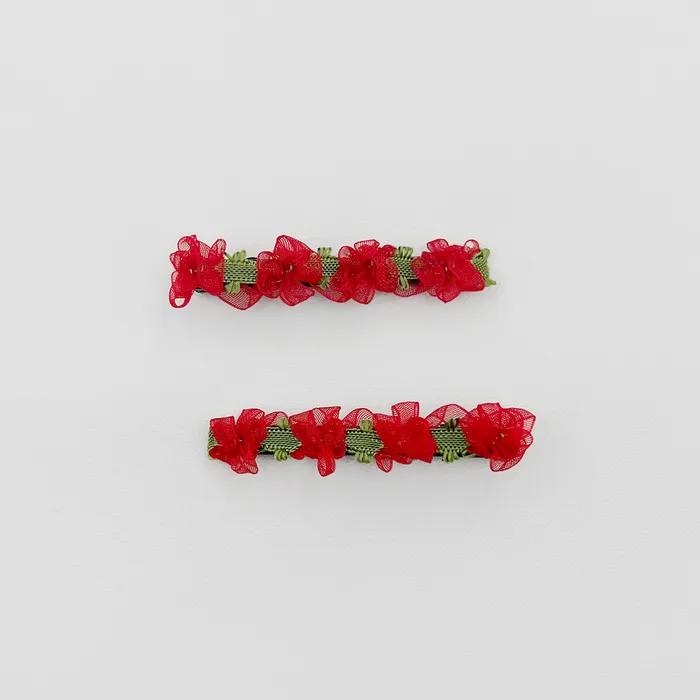 [2SET] lace red flower hair pin