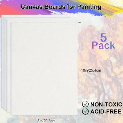 5 Peças 8x10 Telas de Algodão Sem Ácido Imprimadas Painéis de Pintura em Branco para Tinta a Óleo, Aquarela, Acrílica, Guache