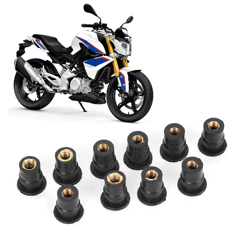 KIMISS 10Pcs Motorcycle Windshield Bolts Screws Kit 5mm/0.2in Rubber M5 Well Nuts Fairing Fasteners Powersports Parts for Motorcycle and ATV