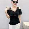 New Korean Summer Women's T-Shirt Hot Diamonds V-Neck Bling Tees Fashion Short-Sleeve Sexy Off The Shoulder Tops