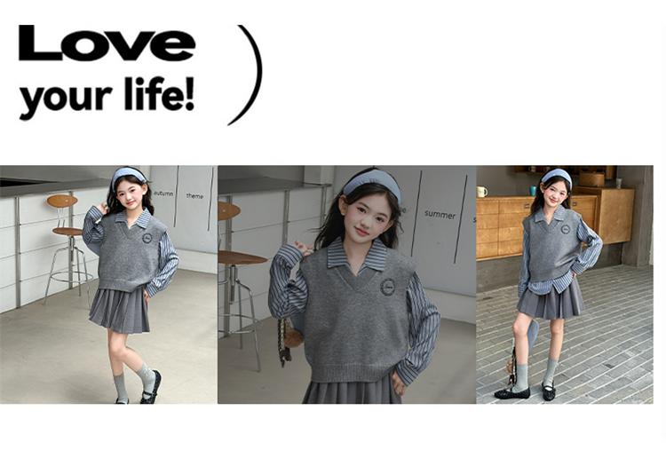 Girls' Spring/Autumn Korean Style Vest & Shirt Set