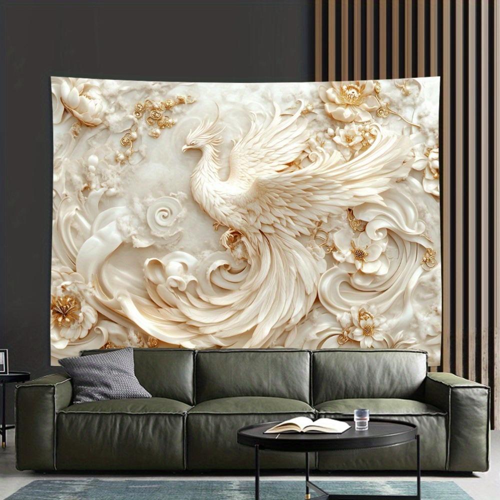 1 pezzo Tappezzeria da Parete Fenice Bianca Stile Splendido Impatto Visivo 3D, Poliestere, Perfetta per Soggiorno, Camera da Letto, Ufficio