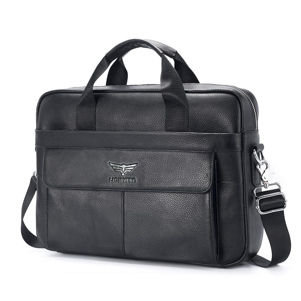Top Grain Leather Men Business Briefcase Large Capacity Laptop Shoulder Handbag чёрный