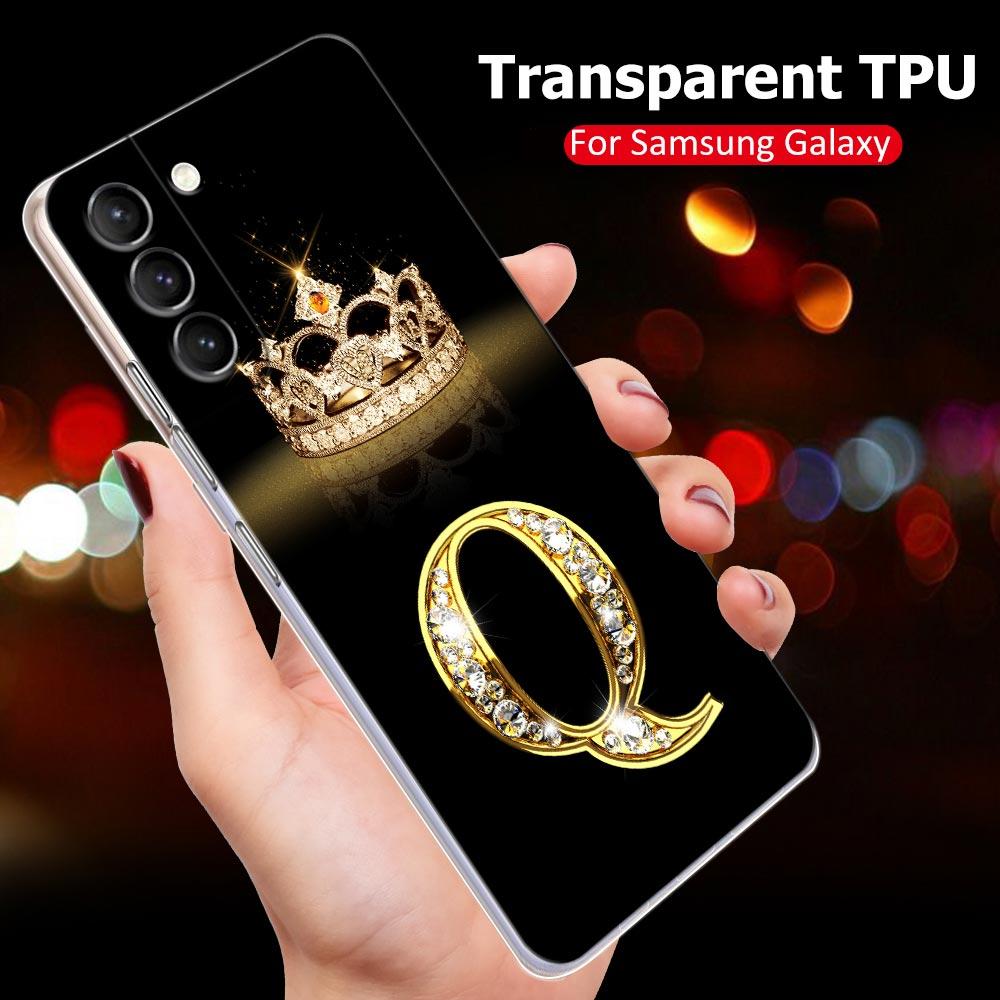 Diamond Crown First Initials Letter N Clear Samsung S24 Ultra Case For Galaxy S21 S20 FE S22 Ultra S23 S24 Plus Cases Soft Cover