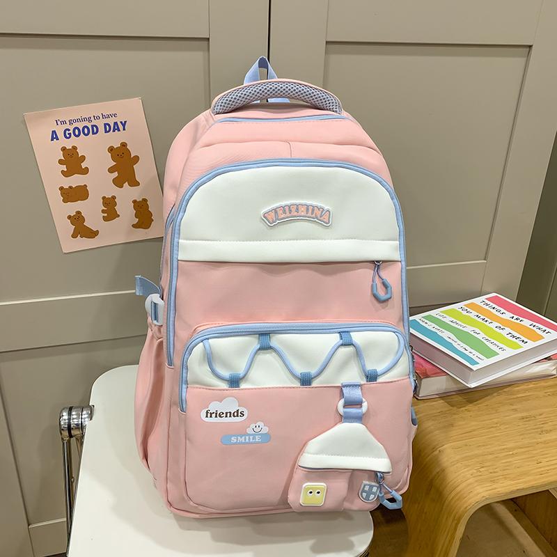 Student Schoolbag Women's Color Contrast Backpack Large Capacity Backpack with Coin Purse