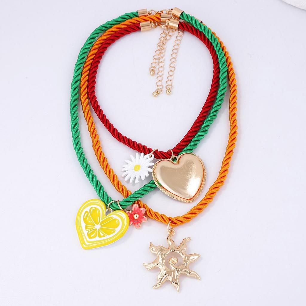 Trendy Hip-Hop Style Colorful Necklace for Women Simple Heart Insect Cherry Blossom Sunflower Necklace Set