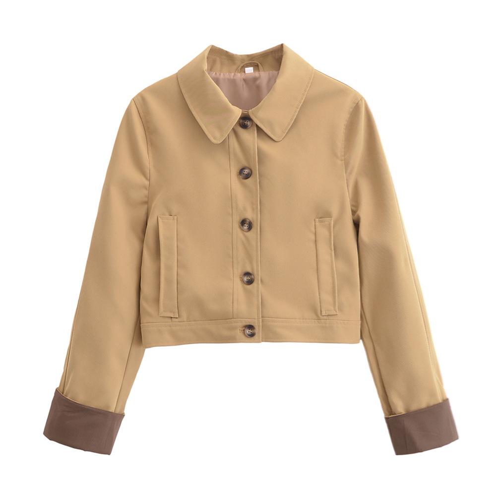 

2025 Spring/Summer Women s Commuter Shirt-Style Jacket with Turn-Down Collar and Long Sleeves Large