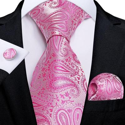 Men's Tie Set Purple Design Paisley Fashionable Necktie Pocket Square Handkerchief Cufflinks Set for Wedding