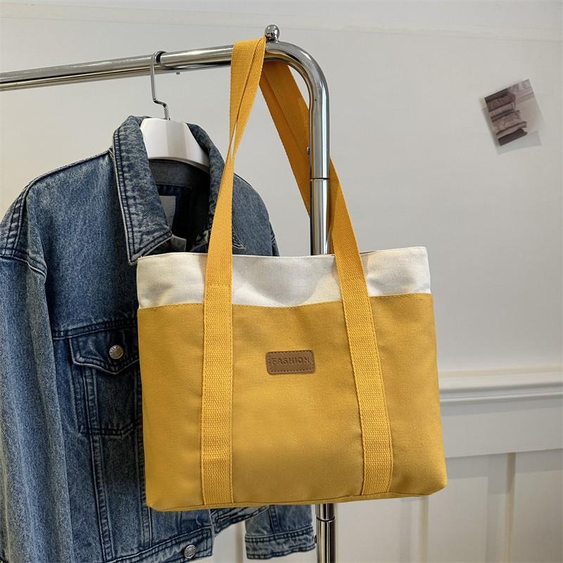 Canvas bag, new shoulder bag, fashionable and simple, contrasting colors, large-capacity tote bag, bag.