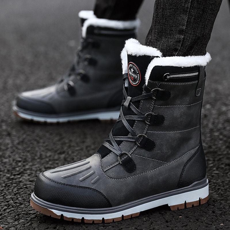 Winter new high-top large cotton warm snow boots versatile men's shoes waterproof shoes genuine leather
