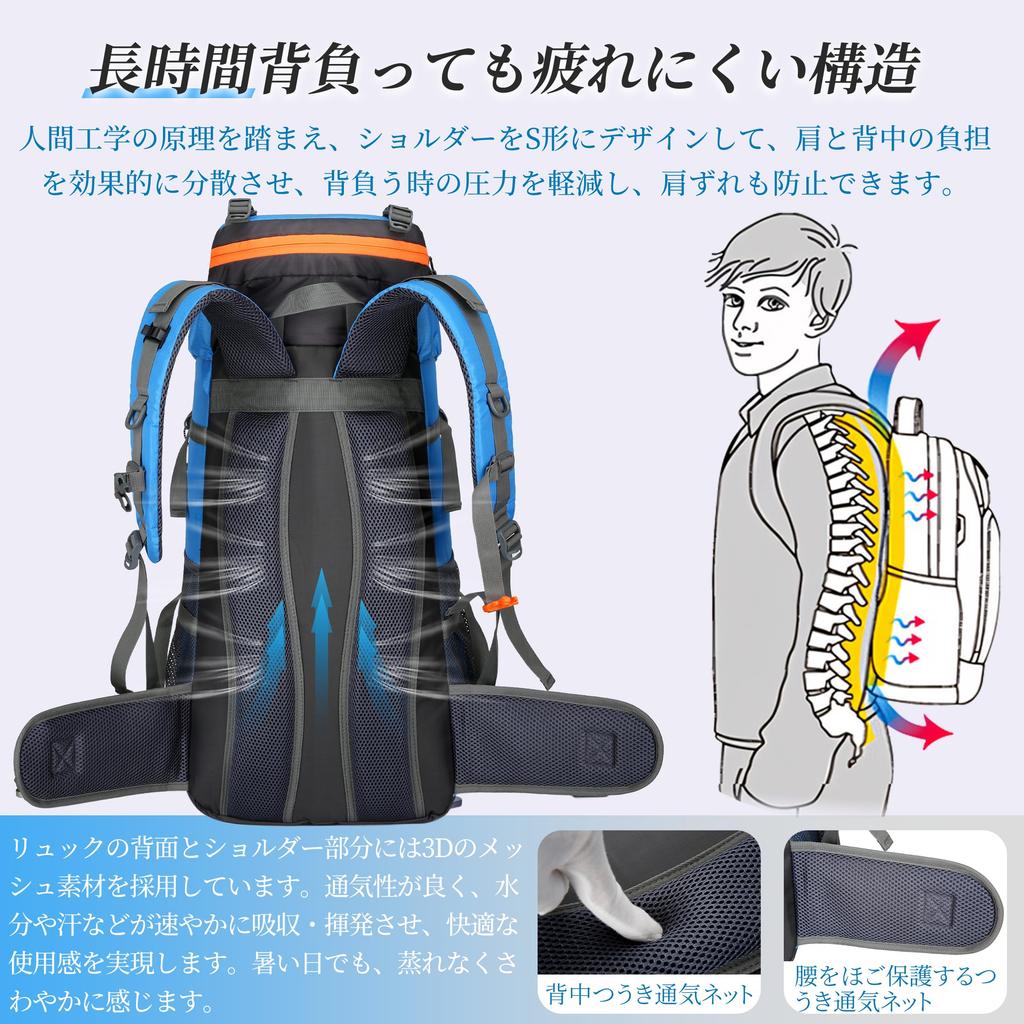 Kayiyasu 65L Large Capacity Backpack for and Emergency and Evacuation Hiking, Travel, Preparedness, Multifunctional, Lightweight, (Red)