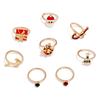8-Piece European Christmas Rhinestone Ring Set: Tree, Santa, Bowtie & Reindeer Designs