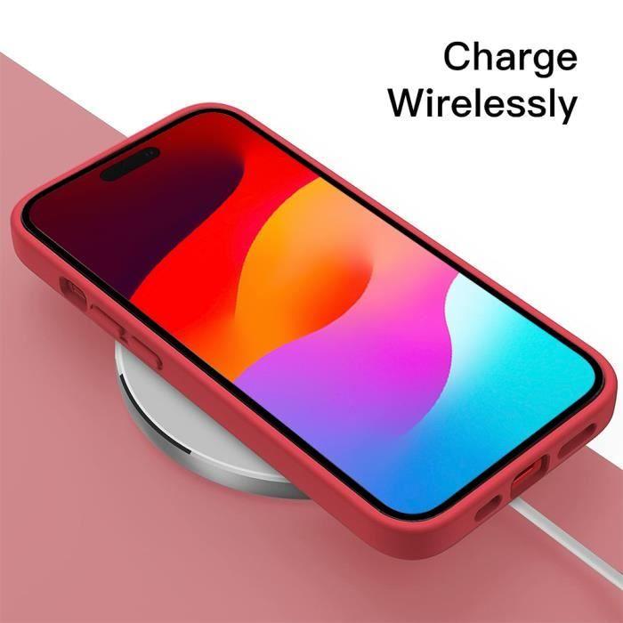 Case for iPhone 15 - Silicone - Red - Non-slip - Flexible - 2 Tempered Glasses