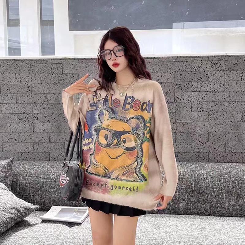 Sweet Cartoon Puppy Velvet Sweater for Women - Soft, Loose Knitwear for Autumn/Winter