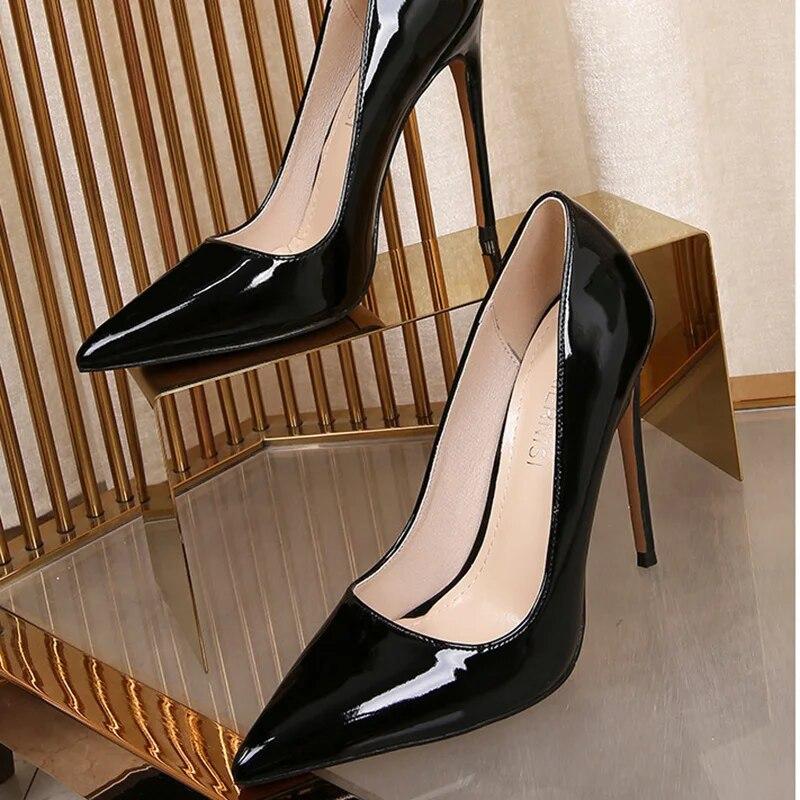 Damen Stiletto-Schuhe mit spitzer Zehenpartie, sexy Catwalk-Bankett, 12 cm Absatz WZ