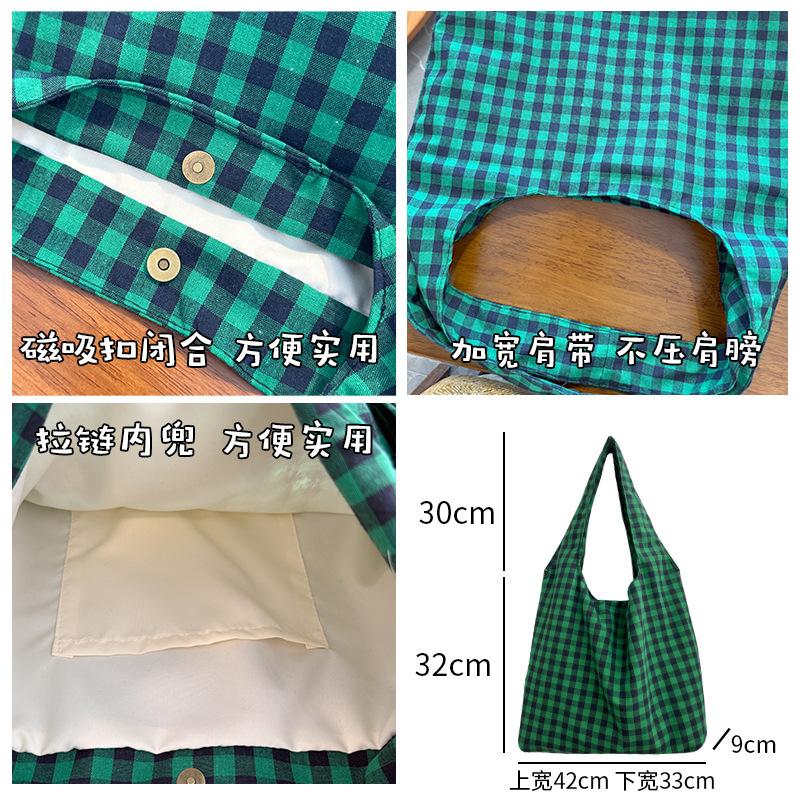 Retro Plaid Design Women Canvas Shoulder Bags Large Capacity Ladies Vest Bag Handbags Lightweight Versatile Female Shopping Tote