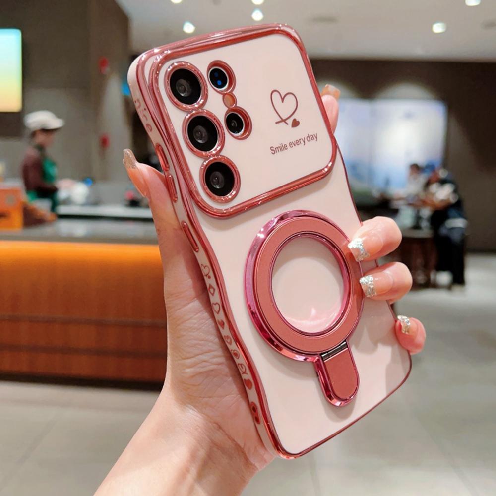 

Чехол для Samsung Galaxy S24 Ultra с подставкой, задняя крышка из ТПУ для телефона, фигурная форма, сердечко любви Pink