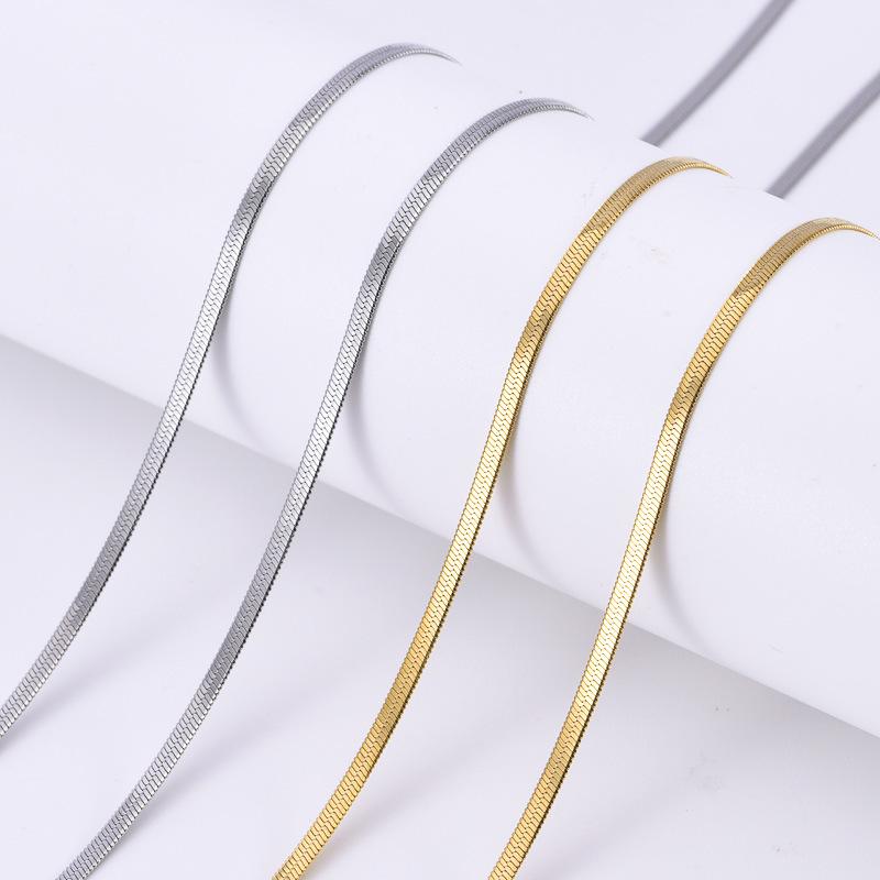 Factory Direct Stainless Steel Sporty Electroplated Jewelry Necklace Blade Chain Flat Snake Bone DIY Clavicle Bare Chains