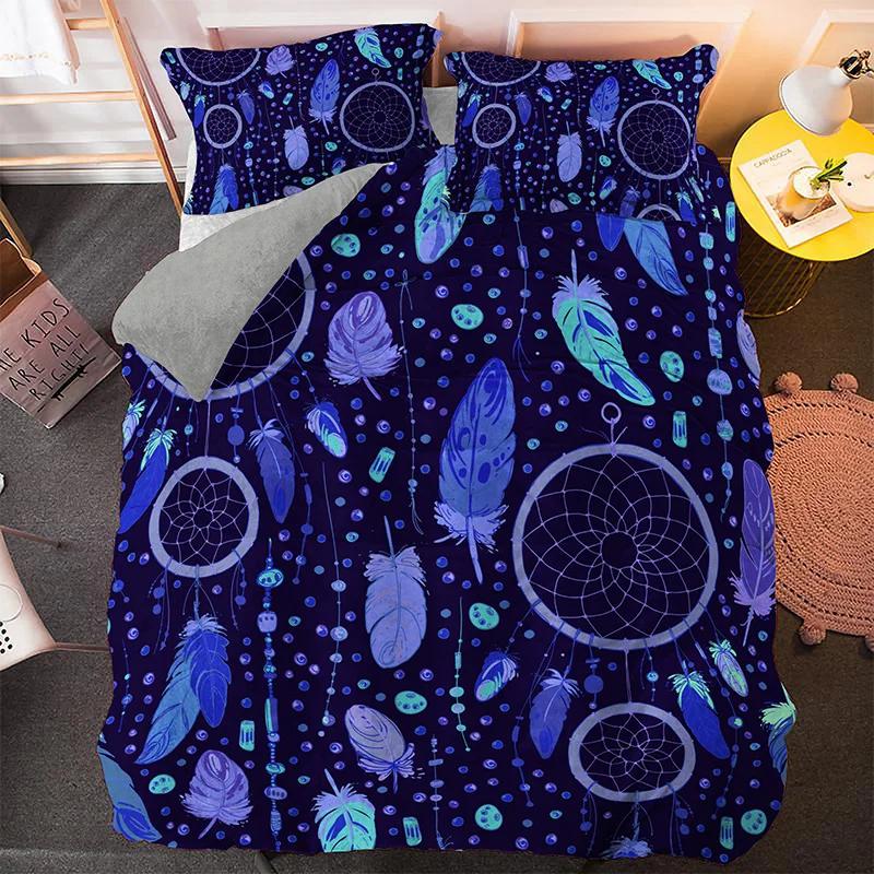 Bohemian Dream Beding Set King Quen Sized Dimensions Colorful Catcher Soft Duvet Cover Set Purple Dark Blue 2/3pcs Polyester Comfortable Quilt Cover