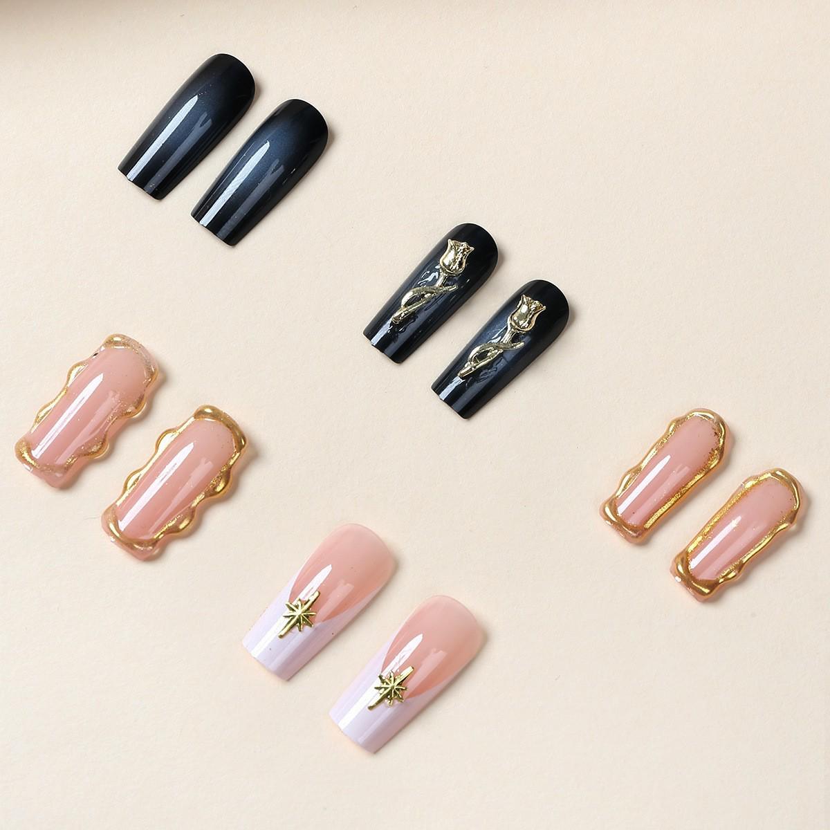 

Light Luxury Rose 3D Embossed Medium Long Wearable Nails for Women