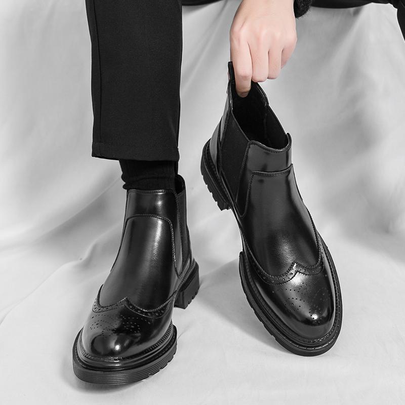 2025 Men's High-top Chelsea Leather Boots: Cross-border Fashion Slip-on Ankle & Martin Style