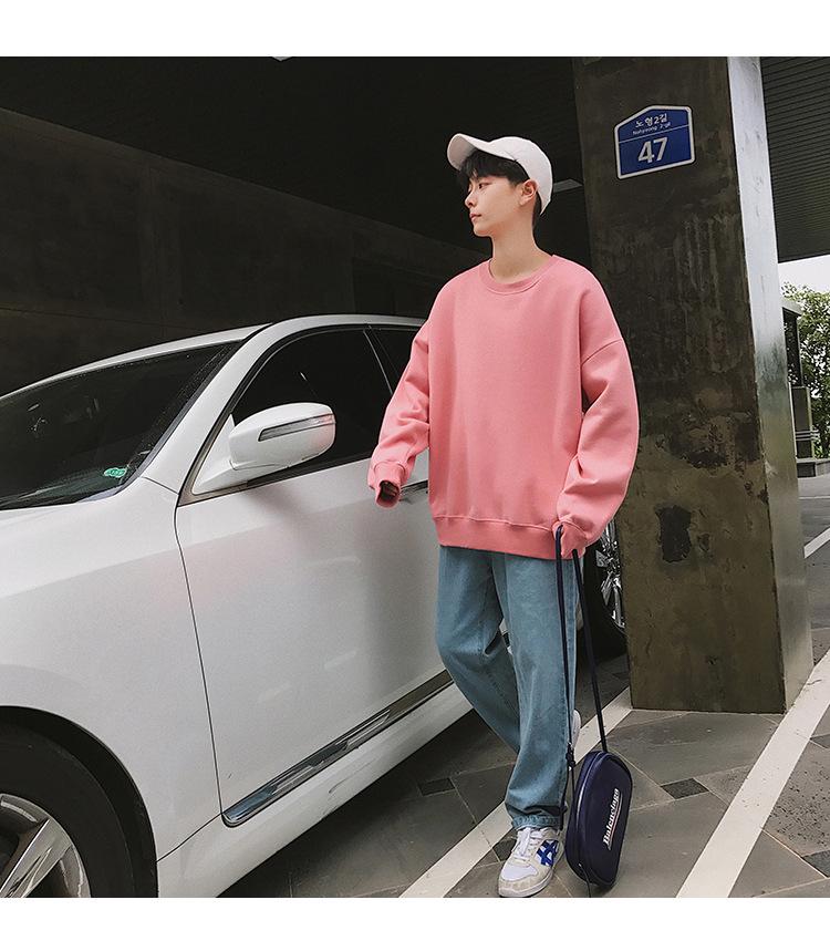 Men's High-Quality Autumn/Winter Korean Trend Solid Color BF Style Loose Round Neck Hoodie