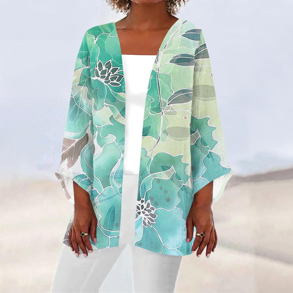 Damen-Strickjacke, lässig, modisch, Retro-Druck, leicht, mittellang