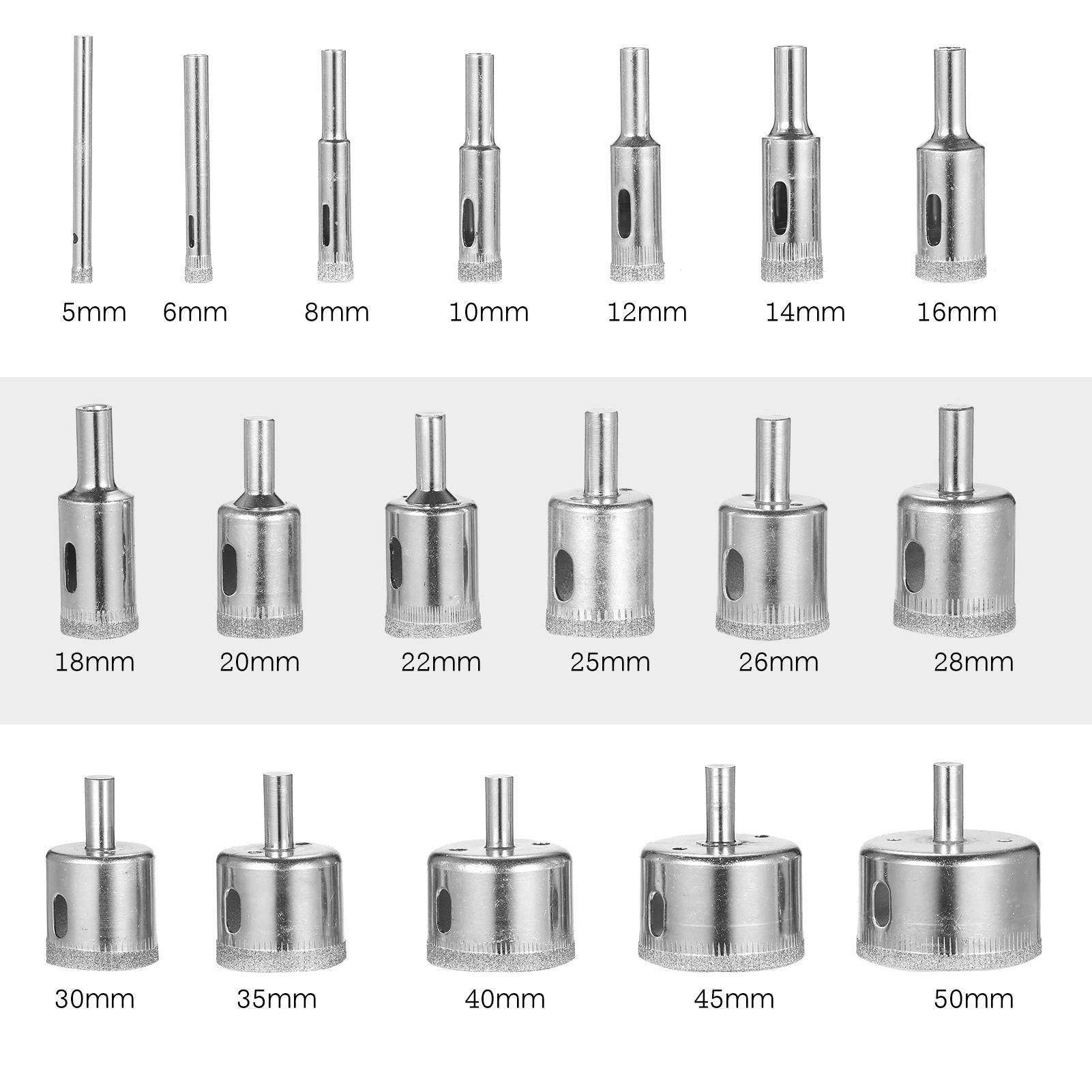 

18Pcs Drill Bits, Industrial Grade Carbon Steel with Plated Coating for Resistance, Hole Saw Set 0.2in to 2in for Glass Tile Cera
