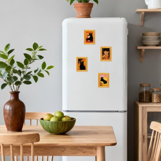 Sjov Træ Køleskabsmagnet Ramme Retro Sød Sort Kat Køleskabsmagnet med Fotoramme til Køleskab Kontor Køkken Skab Whiteboard