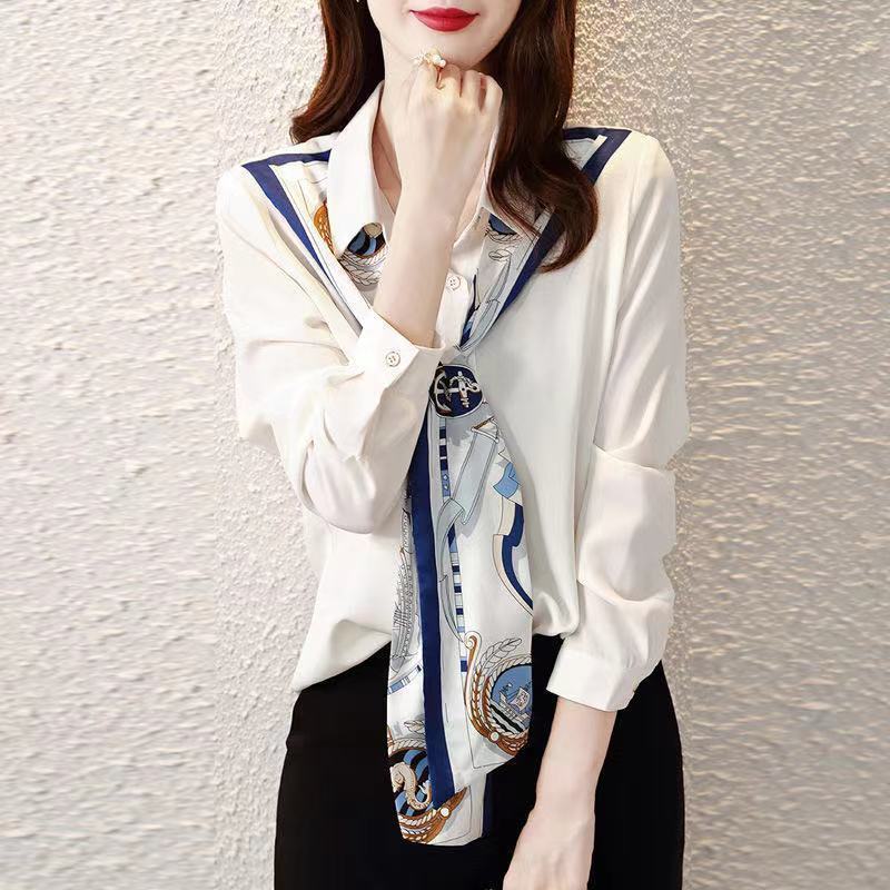 

FiveFive Элегантный шикарный принт в стиле пэчворк с галстуком-бабочкой, белые рубашки на пуговицах, весенне-осенние модные топы с длинными рукавами, блузки для женщин больших размеров XXL белый