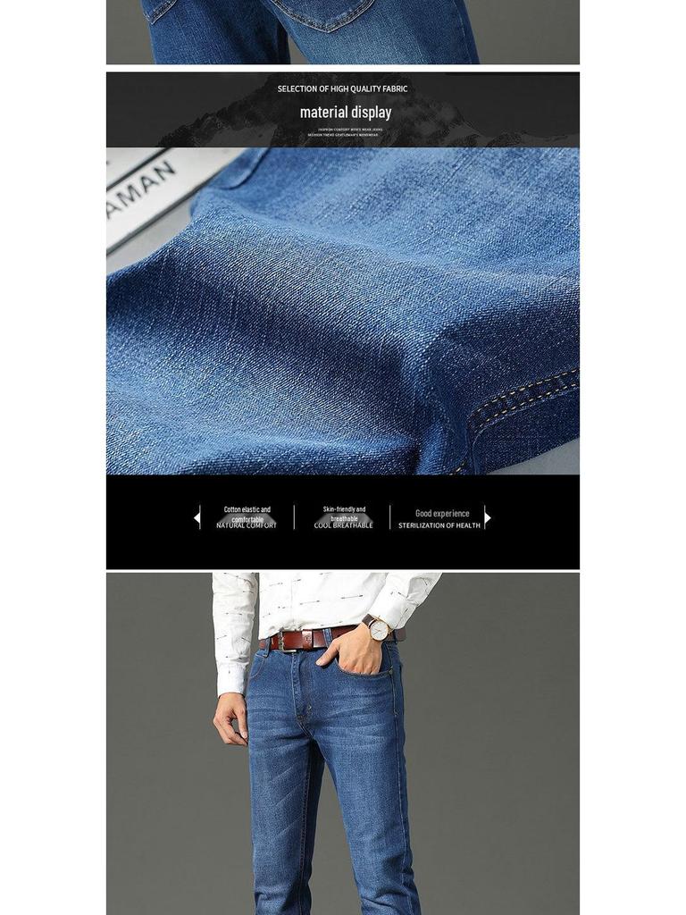 Wthinlee Men's Mid-High Waist Straight Leg Jeans - Spring & Autumn Business Casual Trendy Long Pants