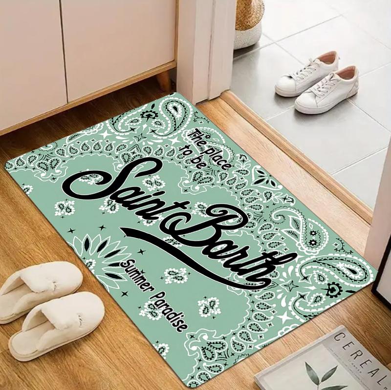 Vintage Bandana Style Floor Rug Ornate Paisley Motif with Script Text Casual Summer Vibe Art Decor Rug for Living Home Ornament
