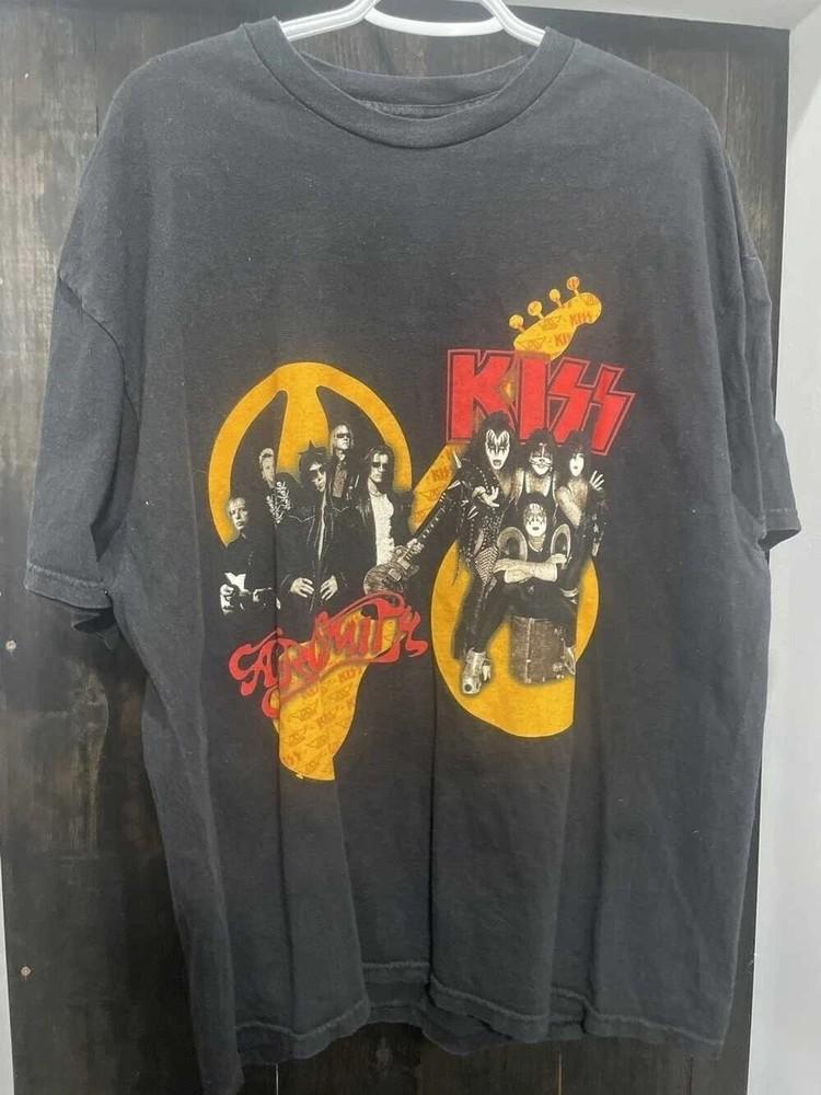 Aerosmith × Kiss × Vintage Kiss Aerosmith Tour Black Unisex Shirt Unisex T-Shirt Graphic Tee XXXL