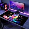 Neon Cosmic Cat Large Extended Gaming Mouse Pad Non Slip Desk Surface Glitter Starry Animal Print For Gaming And Office Setup